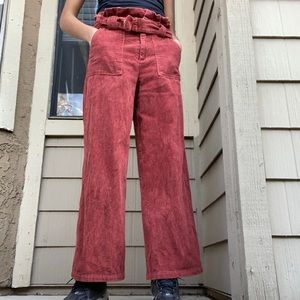 Near & Dear High Waisted Dark Auburn/Rust Corduroy Wide Leg Pants